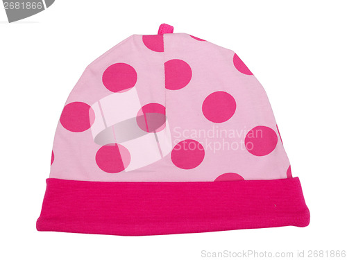 Image of Pink baby hat with polka dots