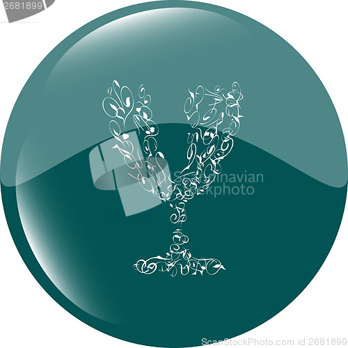 Image of Champagne cup icon on internet button isolated on white