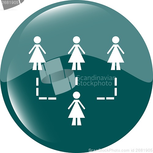 Image of icon button with network of woman inside, isolated on white