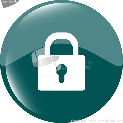 Image of Closed lock glossy button isolated over white background