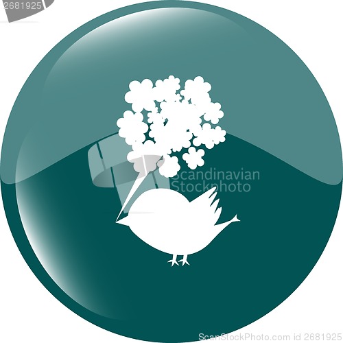 Image of bird and flowers button, icon isolated on white