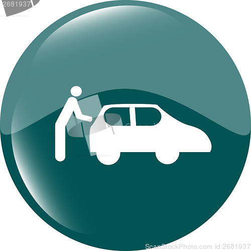 Image of man and car on web icon (button) isolated on white