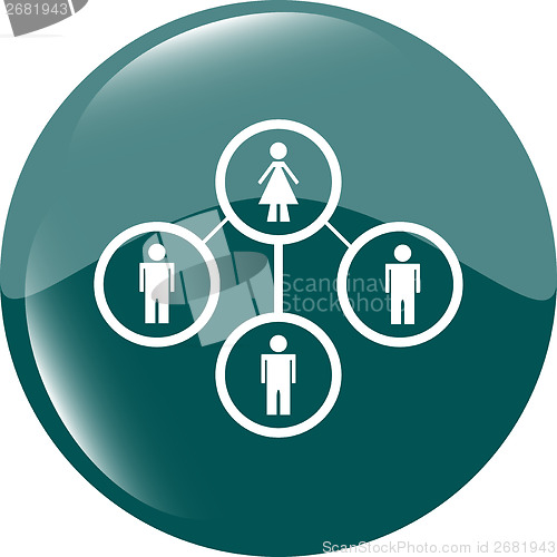Image of icon button with network of woman inside, isolated on white