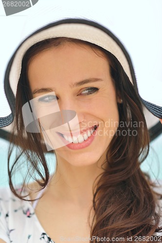 Image of Happy Beautiful Woman Enjoying Summer Vacation