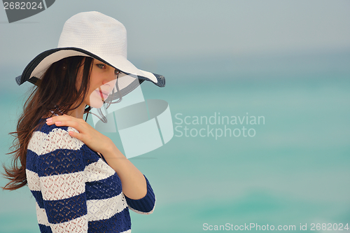 Image of Happy Beautiful Woman Enjoying Summer Vacation