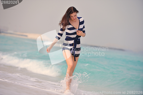 Image of Happy Beautiful Woman Enjoying Summer Vacation