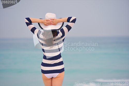 Image of Happy Beautiful Woman Enjoying Summer Vacation