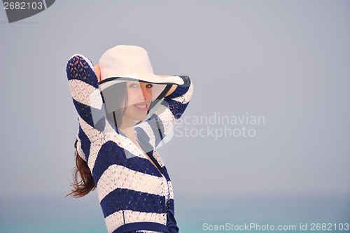 Image of Happy Beautiful Woman Enjoying Summer Vacation