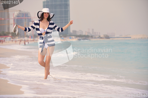 Image of Happy Beautiful Woman Enjoying Summer Vacation