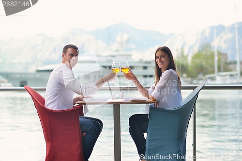 Image of couple having lanch at beautiful restaurant