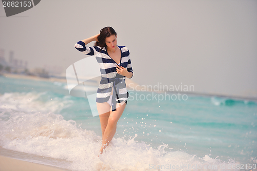 Image of Happy Beautiful Woman Enjoying Summer Vacation