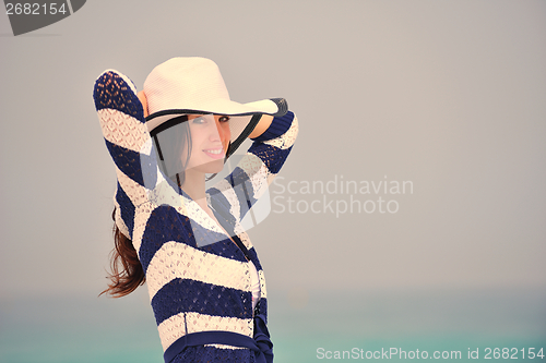 Image of Happy Beautiful Woman Enjoying Summer Vacation