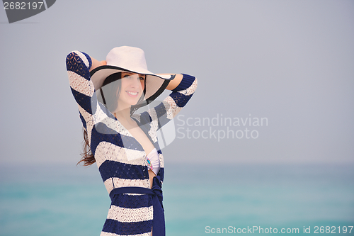 Image of Happy Beautiful Woman Enjoying Summer Vacation