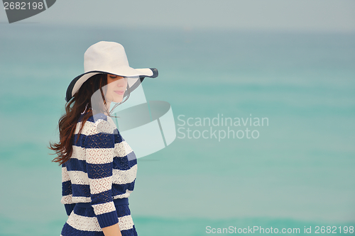 Image of Happy Beautiful Woman Enjoying Summer Vacation