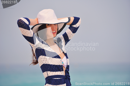Image of Happy Beautiful Woman Enjoying Summer Vacation