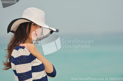 Image of Happy Beautiful Woman Enjoying Summer Vacation