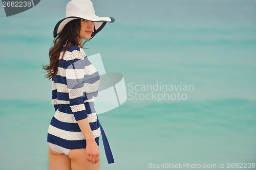 Image of Happy Beautiful Woman Enjoying Summer Vacation