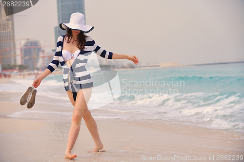 Image of Happy Beautiful Woman Enjoying Summer Vacation