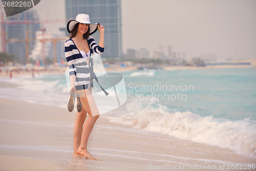 Image of Happy Beautiful Woman Enjoying Summer Vacation