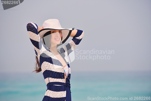 Image of Happy Beautiful Woman Enjoying Summer Vacation