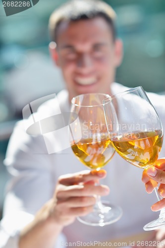 Image of couple having lanch at beautiful restaurant