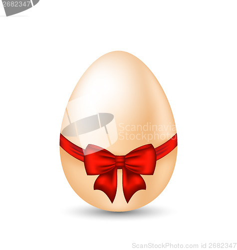 Image of Easter paschal egg with red bow, isolated on white background