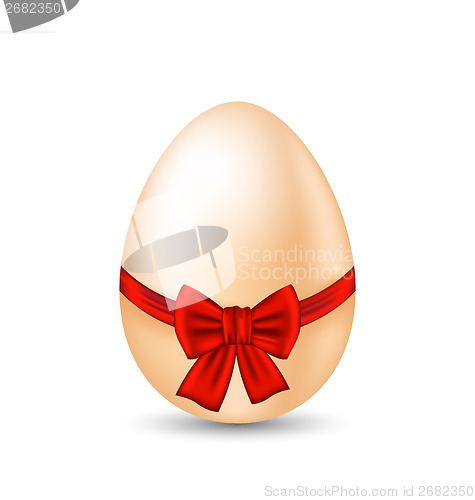 Image of Easter paschal egg with red bow, isolated on white background