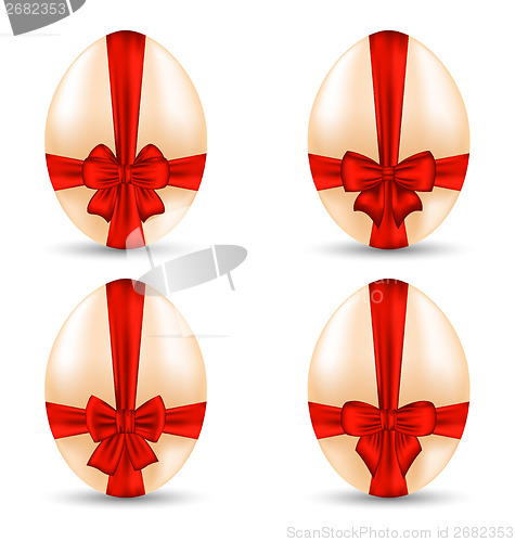 Image of Easter set celebration egg wrapping red bow for your decoration