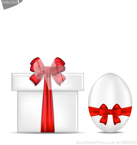 Image of Easter gift box with red bow and egg