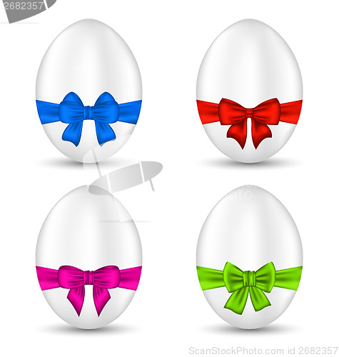 Image of Easter set celebration eggs with colorful bows 