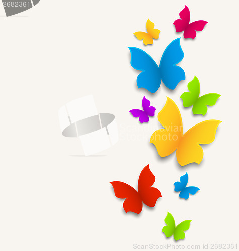 Image of Spring card with butterflies, colorful composition