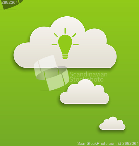 Image of White paper speech bubble with lamp on green background