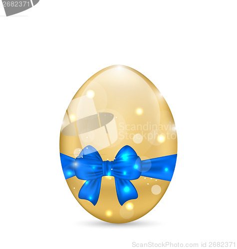 Image of Easter paschal egg with blue bow, isolated on white background