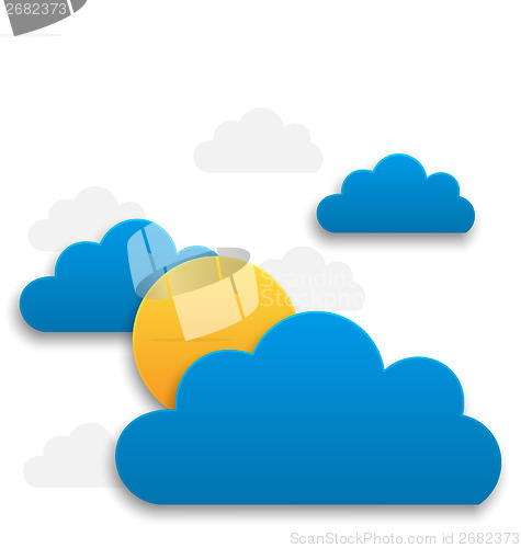 Image of Paper sun with clouds, abstract summer background