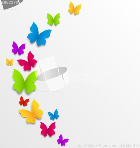 Image of Abstract spring background with rainbow butterflies
