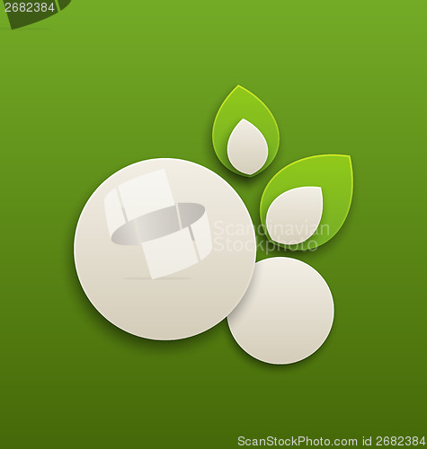 Image of Paper labels circles with eco green leaves