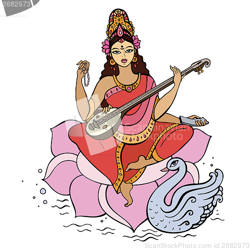 Image of Hindu Goddess Saraswati.