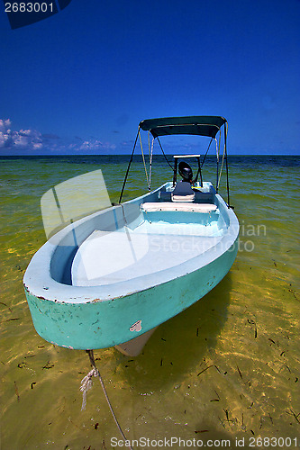 Image of  tent in the  blue lagoon relax and boat   of sian kaan