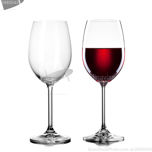 Image of empty and full glass of wine isolated on white