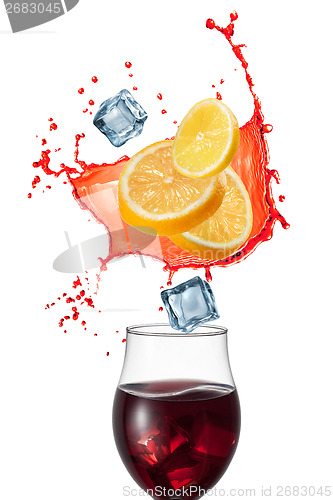 Image of Sangria drink with ingridients isolated on white background