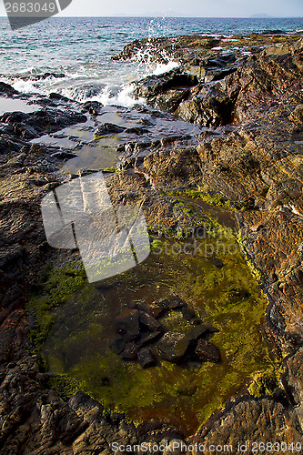 Image of in lanzarote   foam rock spain landscape  stone cloud beach   