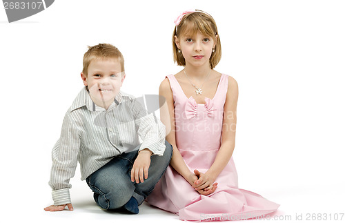 Image of Studio portrait of siblings beautiful boy and girl