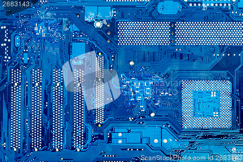 Image of Close up of computer circuit motherboard