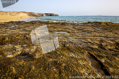 Image of light beach  boat  rock  water  and summer 
