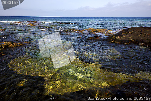 Image of spain  water coastline  in lanzarote  sky cloud beach   