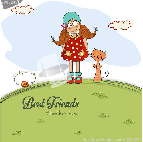 Image of girl and a cat are best friends