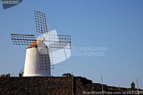 Image of cactus windmills  lanzarote spain    the sky 