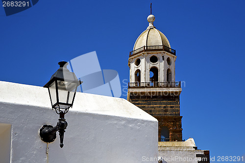 Image of teguise   lanzarote  spain the terrace church bell tower in