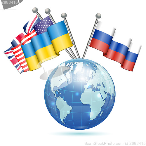 Image of Flags of Ukraine, USA, UK and Russia
