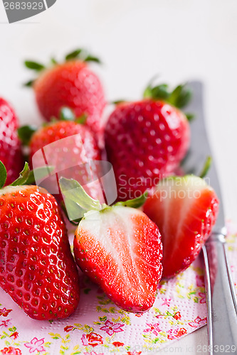 Image of Fresh strawberries and knife